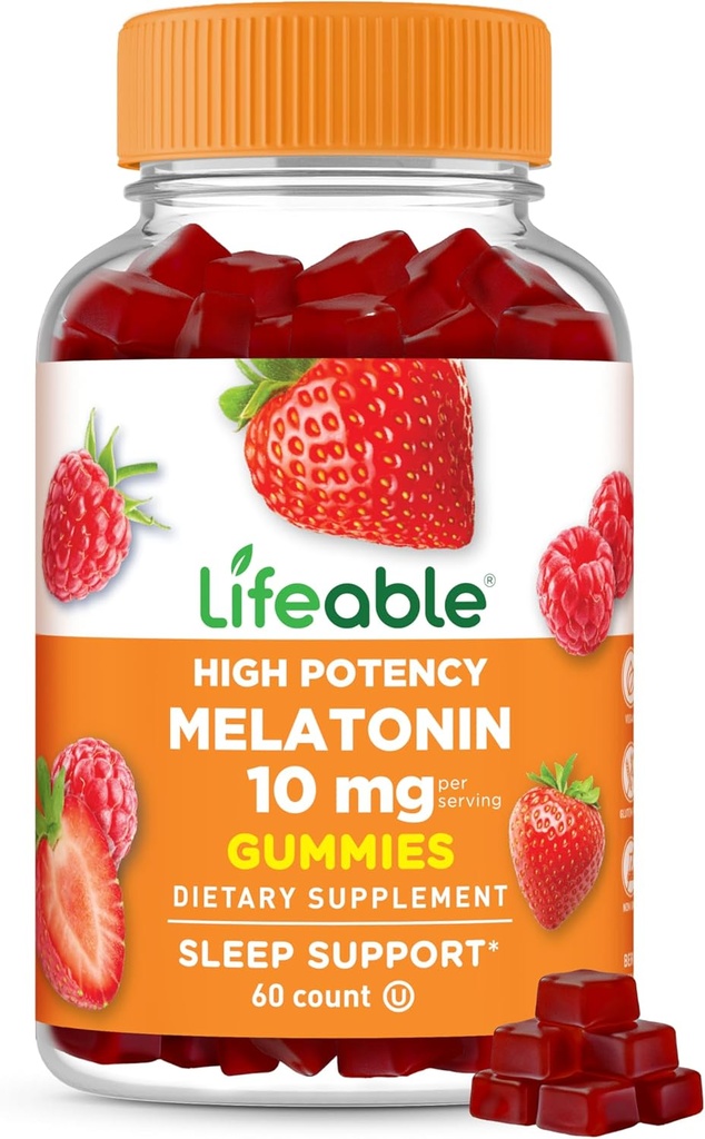 Lifeable Melatonin 10mg – Great Tasting Natural Flavor Gummy Supplement – Gluten Free Vegetarian GMO-Free Chewable – for Help Falling Asleep and Staying Asleep – for Adults, Man, Women – 60 Gummies