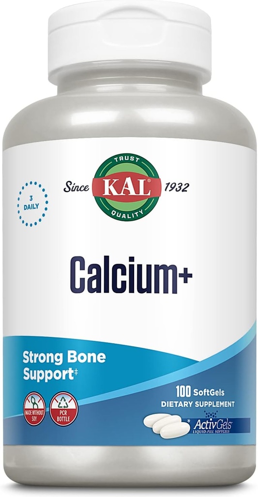 KAL Calcium+ ActivGels 1000mg | Calcium, Magnesium, Zinc and Vitamin D-3 | Formulated to Help Support Healthy Teeth & Bones | Soy Free | 100 Softgels