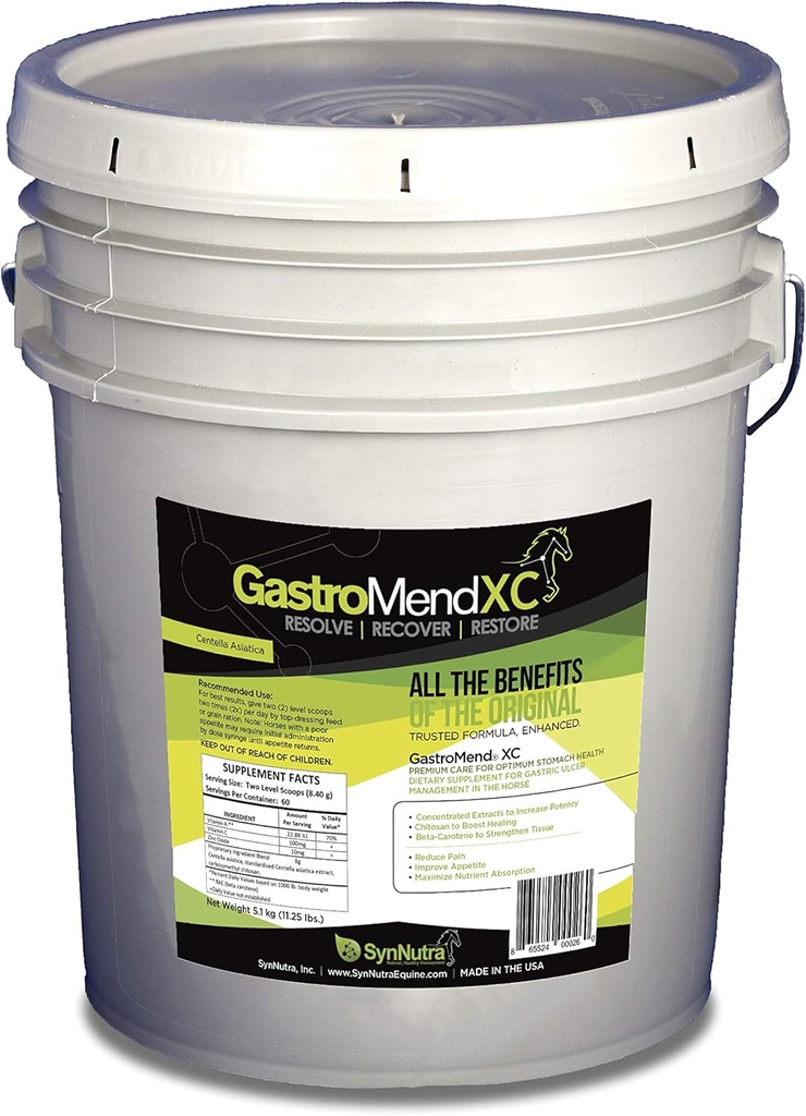 GastroMend XC, 100% Natural Equine Stomach Health for Horses, Promotes Healing & Prevention of Gastric Ulcers, Highly Potent & Effective, Supports Gastric and Hindgut health, 600 Servings, Made in USA