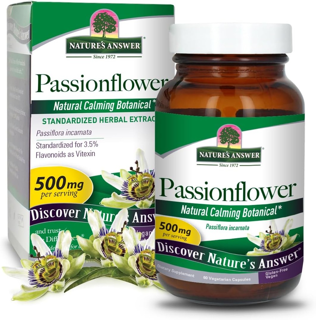 Nature's Answer Passion Flower| Dietary Supplement | Natural Calming Botanical | Non-GMO | Alcohol-Free, Gluten-Free, Vegetarian & Vegan 60 Capsules