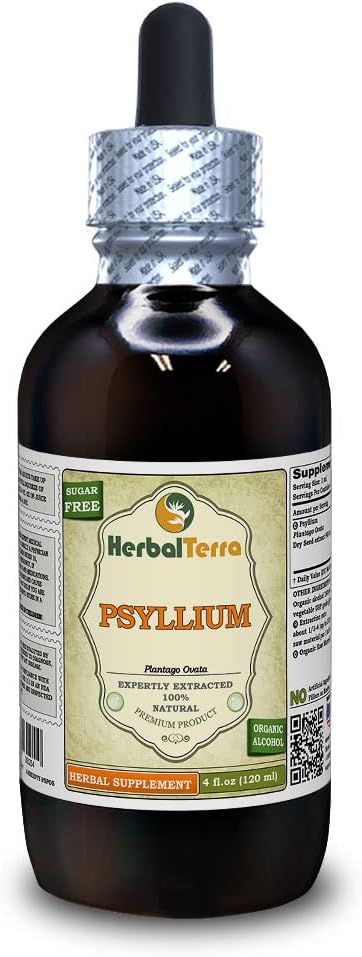 Psyllium (Plantago Ovata) Tincture, Organic Dried Seed Liquid Extract (Brand Name: HerbalTerra, Proudly Made in USA) 4 fl.oz (120 ml)