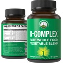 Vitamin B Complex Capsules + Whole Food Blend of 25 Vegetables and Fruits for Max Absorption. Best Vegan B-Complex Supplement with Vitamin B1, B2, B3, B5, B6, B7, B9 and B12. 90 Capsules. Energy Boost