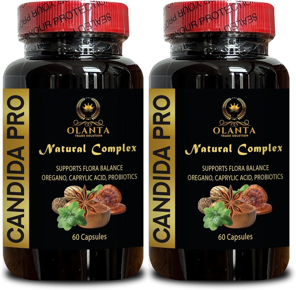 Candida PRO Natural Complex - Oregano Oil Organic, Candida Cleanse Gut and Colon Support, Organic red reishi Mushroom Capsules, Wormwood herb - 2 Bottles 120 Capsules