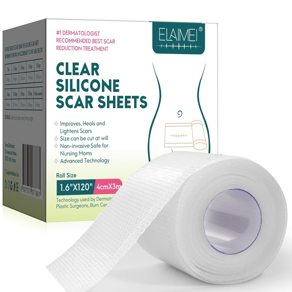Silicone Scar Sheets, Clear Silicon Gel Scar Sheets, Invisible Scar Tape(1.6” x 120”Roll-3M), Scar Strips for Surgical Scars, Medical Grade, Scar Removal Sheets for C-Section, Breast, Keloid et.