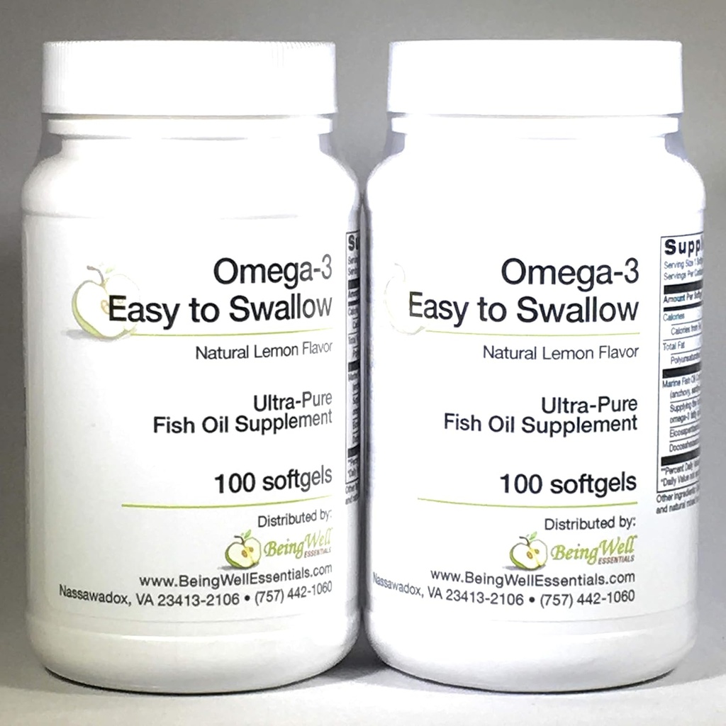 Omega-3 'Easy to Swallow' Ultra-pure Fish Oil Supplement Natural Lemon Flavor 200 Softgels by Omega 3 Easy to Swallow