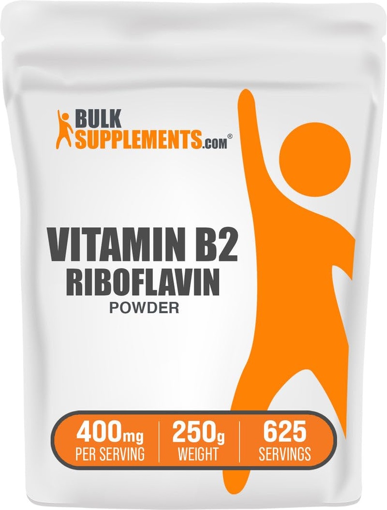 BulkSupplements.com Riboflavin Powder - as Vitamin B2, Vitamin B2 Supplement - Riboflavin 400mg, B Vitamins for Wellness, Gluten Free, 400mg per Serving, 250g (8.8 oz) (Pack of 1)
