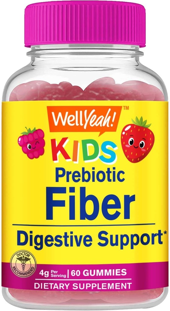 WellYeah Prebiotic Fiber Gummies for Kids - Digestive System Support, Doctor Recommended - Vegan Friendly and Gluten-Free, GMO Free - Yummy Berry Flavors - 60 Count
