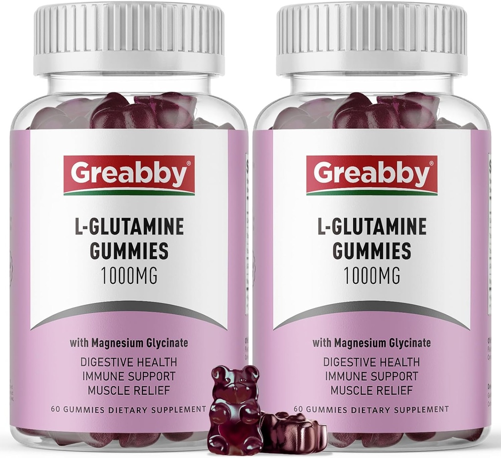 L Glutamine 1000mg Gummies - Muscle Relief & Immune Support, Amino Acid Supplement with Magnesium Glycinate, Vegan & Non-GMO, Gluten Free (120 Count)