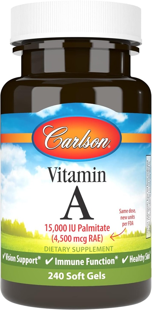 Carlson - Vitamin A, 15000 IU Palmitate (4500 mcg RAE), Vision Health, Healthy Skin, 240 Softgels