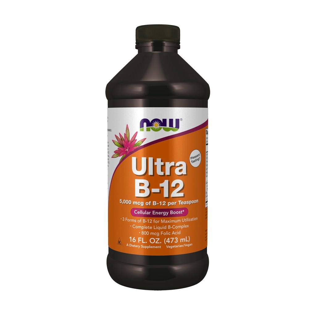 NOW Foods Supplements, Ultra B-12, Liquid, 800 mcg Folic Acid, Cellular Energy Production*, 16-Ounce