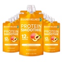 Designer Wellness Protein Smoothie, Peach Mango, 12g Whey Protein, Real Fruit Smoothie Snack, No Added Sugar, Low Carb, Gluten-Free, Shelf-Stable Protein Pouches with MCT Oil - 12 Pack