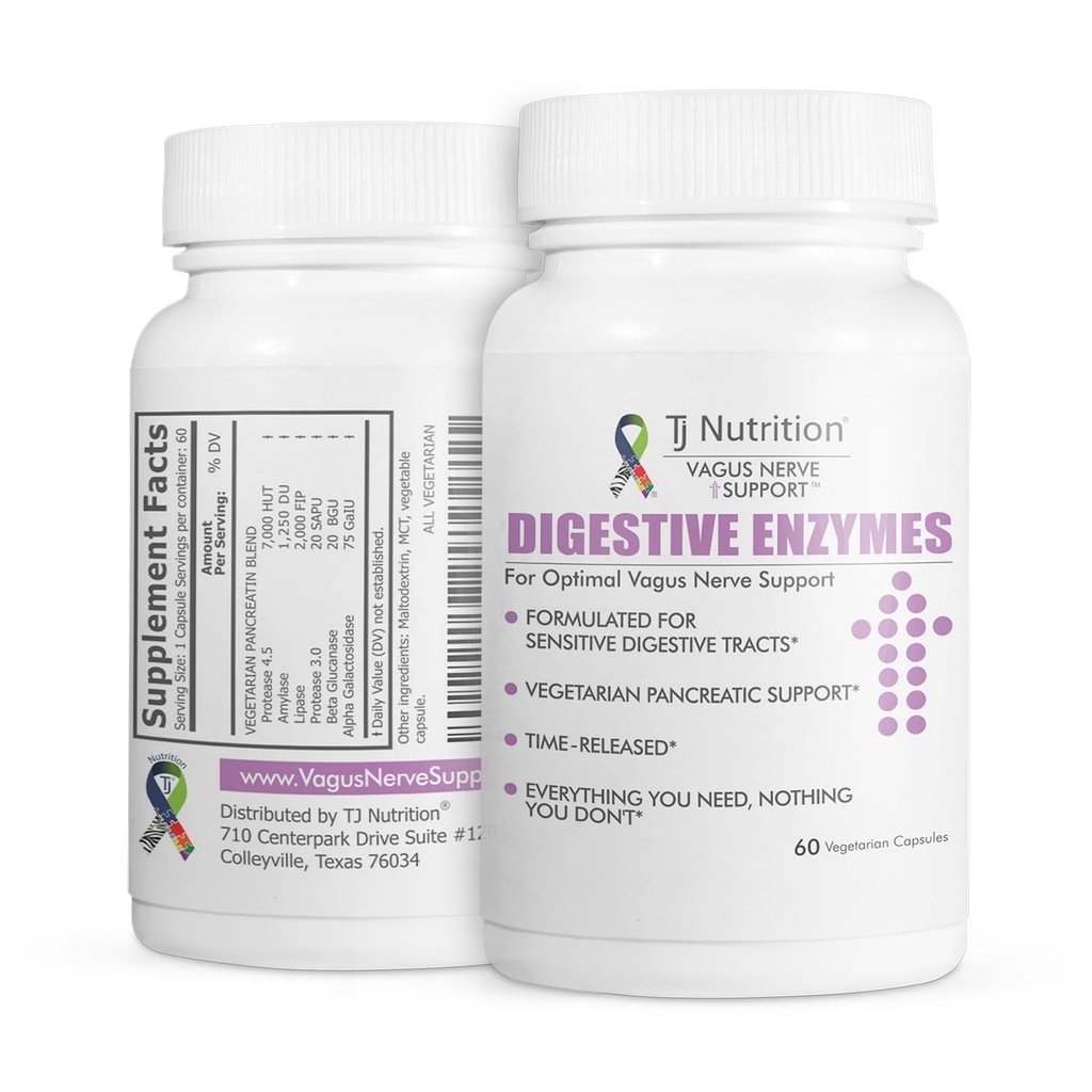 Digestive Enzymes for Sensitive Stomachs - Supports Vagus Nerve, Vegetarian Pancreatic Support, Timed Release Formula for Optimal Gut Health, Enhances Food Digestion & Gut Flora