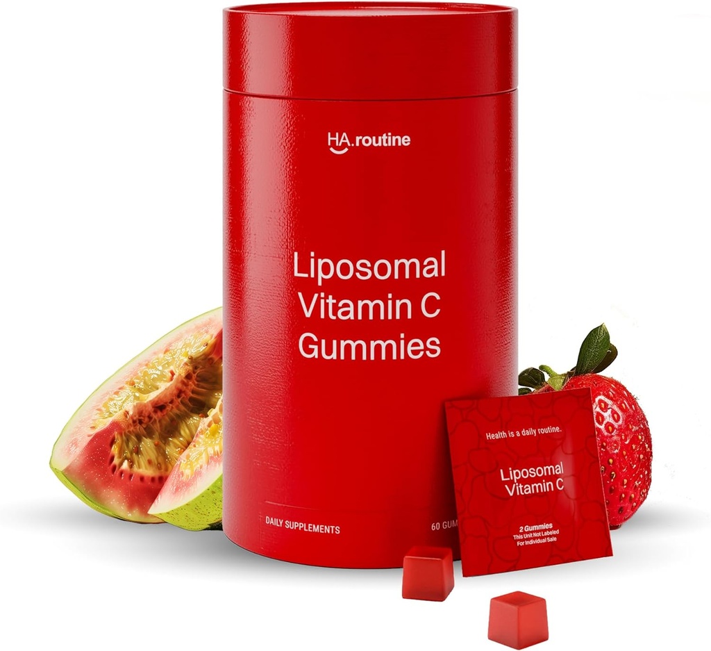 Liposomal Vitamin C Gummies for Adults - 500mg per Serving - 60 Gummies, High Absorption Vegan Low Sugar Vitamin C Gummy, Antioxidant, Energy, and Collagen Booster - Strawberry Guava Flavor