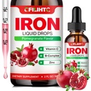 Liquid Iron Supplement for Women Men & Kids Multivitamin Iron Drops with Folate, Vitamin C, B6, B12, Zinc for Anemia, Iron Deficiency, Blood Builder, Energy - Natural Pomegranate Flavor, Vegan 2 Fl Oz