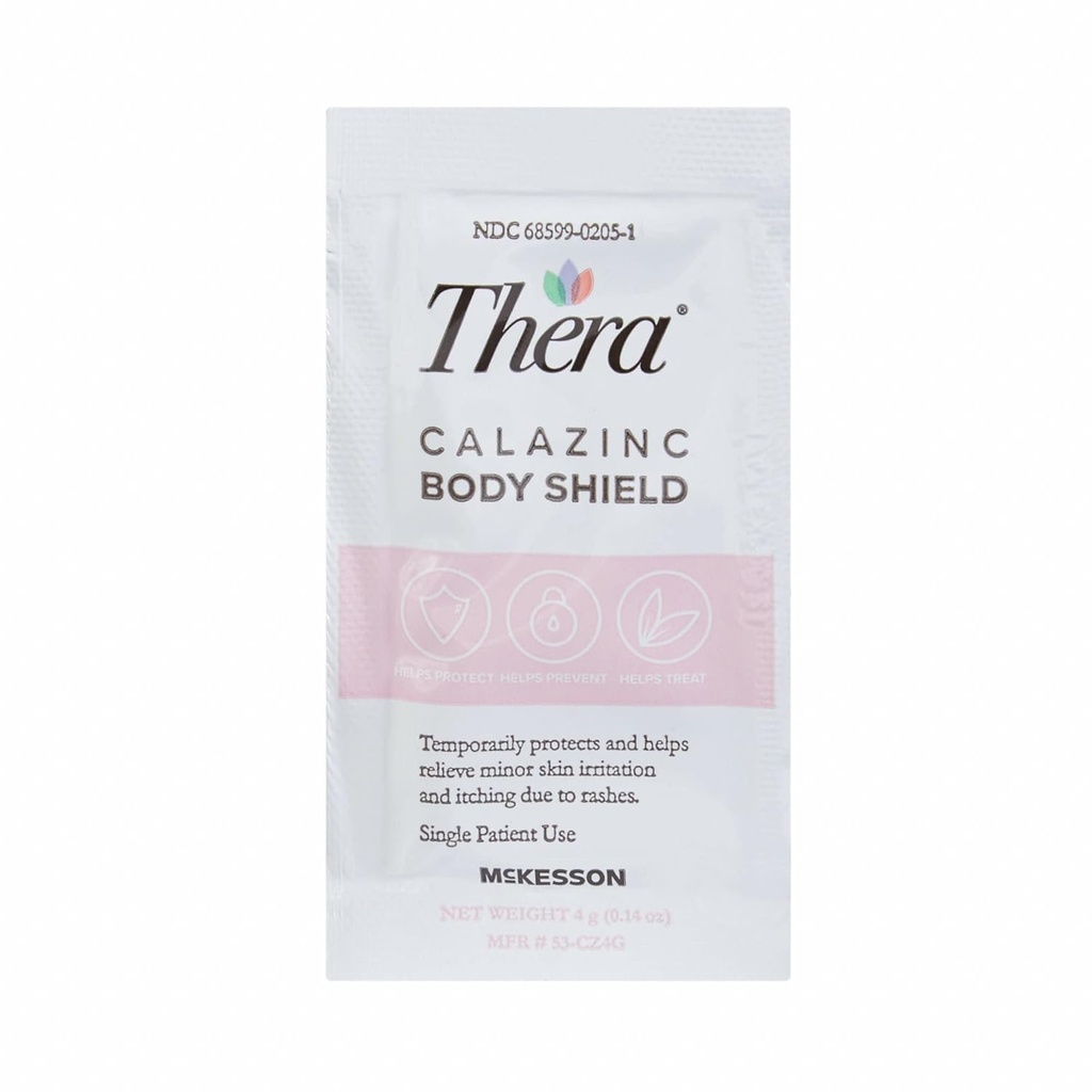 Thera Calazinc Body Shield, Calamine with Zinc Cream [144 Packets Total] -Skin Barrier Ointment for Eczema, Psoriasis, Diaper Rash - Individual Packets, 4 g Packet