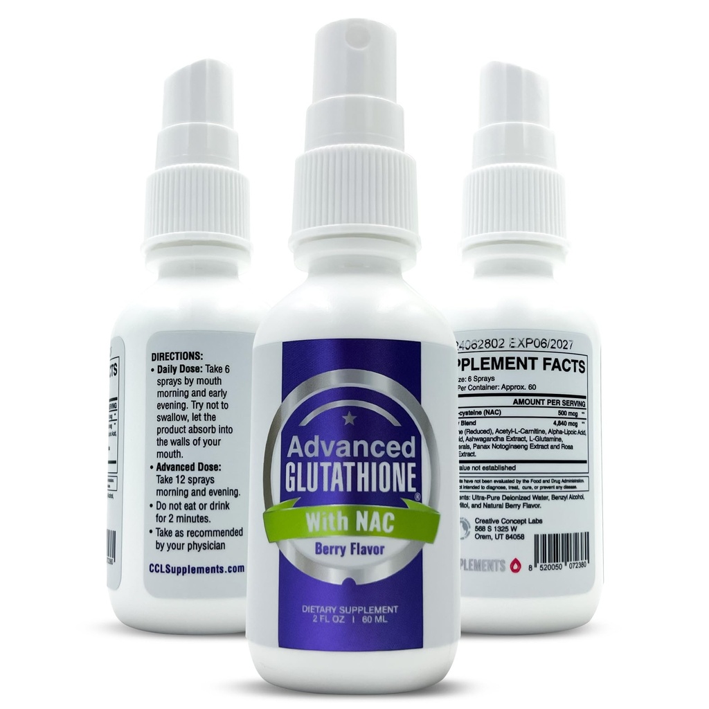 Advanced Glutathione Spray – Faster-Than-Liposomal Sublingual Delivery, NAC, Ashwagandha & Glutamine, Maximum Absorption Antioxidant, Immune & Detox Support, 2 oz