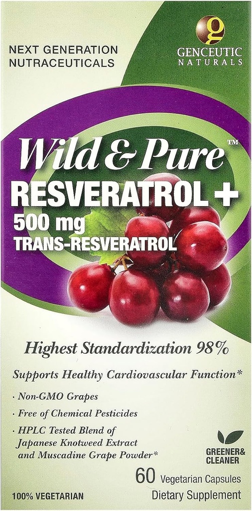Genceutic Naturals Wild & Pure Resveratrol Vegetarian Capsules, 60-Count | Promotes Heart Health | Anti Ageing | Overall Wellness