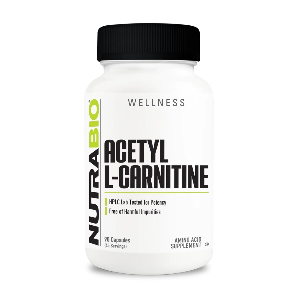 NutraBio Acetyl L-Carnitine (ALCAR) Supplement, 500mg - Support Natural Energy Production, Metabolic Management, and Overall Health, 90 Capsules