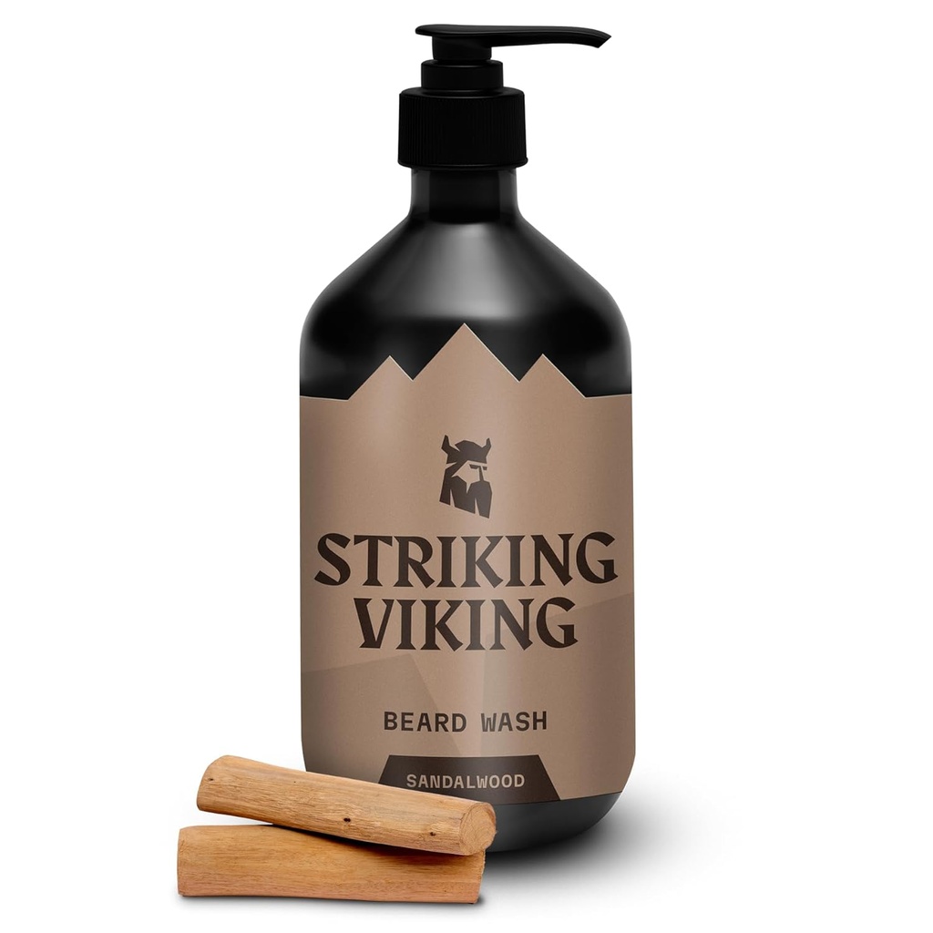 Striking Viking Sandalwood Beard Wash/Shampoo for Men - 17 Oz, Paraben & Sulfate Free, Jojobal Oil for all Beard Types - Promotes Healthy Growth & Moisturizes