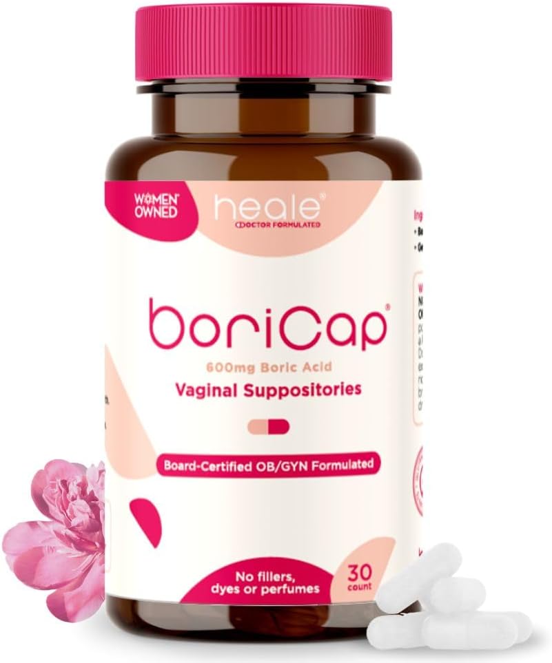 BoriCap - Boric Acid Suppositories for Women - 600 mg - Vaginal Health & Balance, Itch & Odor - Natural Relief - Feminine Care - Feminine Hygiene Products - Made in USA by Heale - 30 Capsules