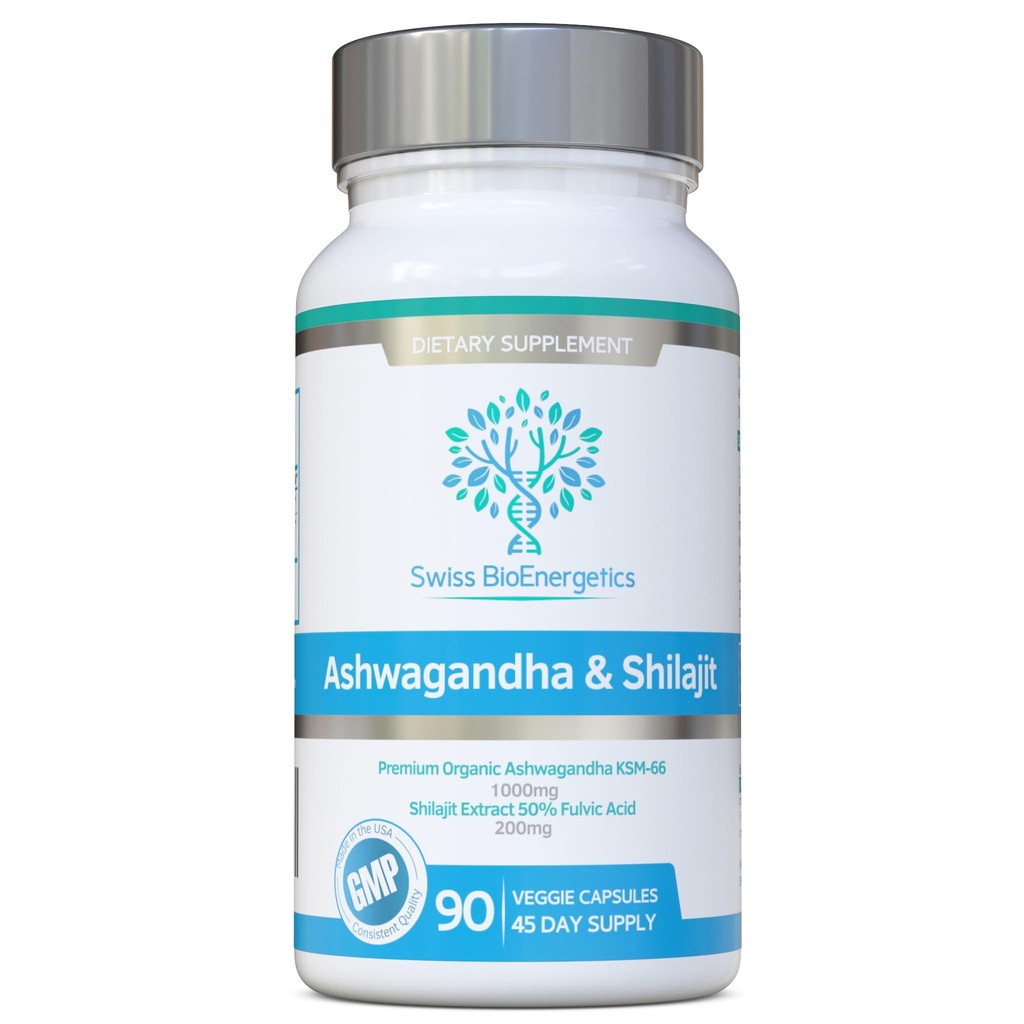 Ashwagandha & Shilajit - Ashwagandha KSM-66 1000mg & Purified Shilajit Extract 200mg (50% Fulvic Acid) - No Artificial fillers, Binders or Flow Agents - Suitable for Vegans