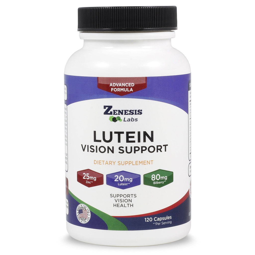 Lutein Vision Support - Essential Eye Vitamin - with Bilberry, Beta-Carotene, Zinc, Grapeseed & Other Minerals - 120 Capsules - 60 Day Supply