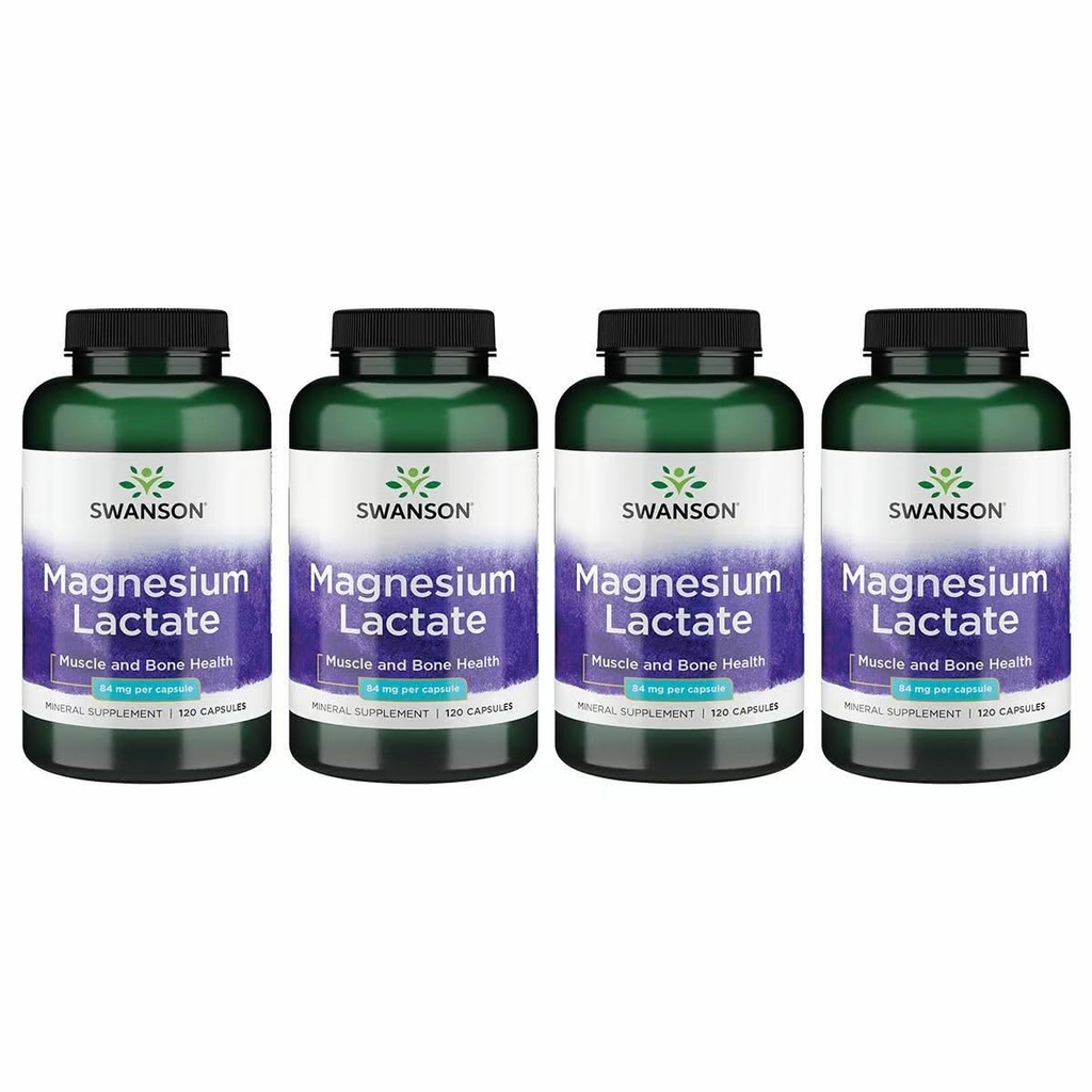 Swanson Magnesium Lactate Lactose-Free, 84 mg, 120 Capsules, 4 Pack