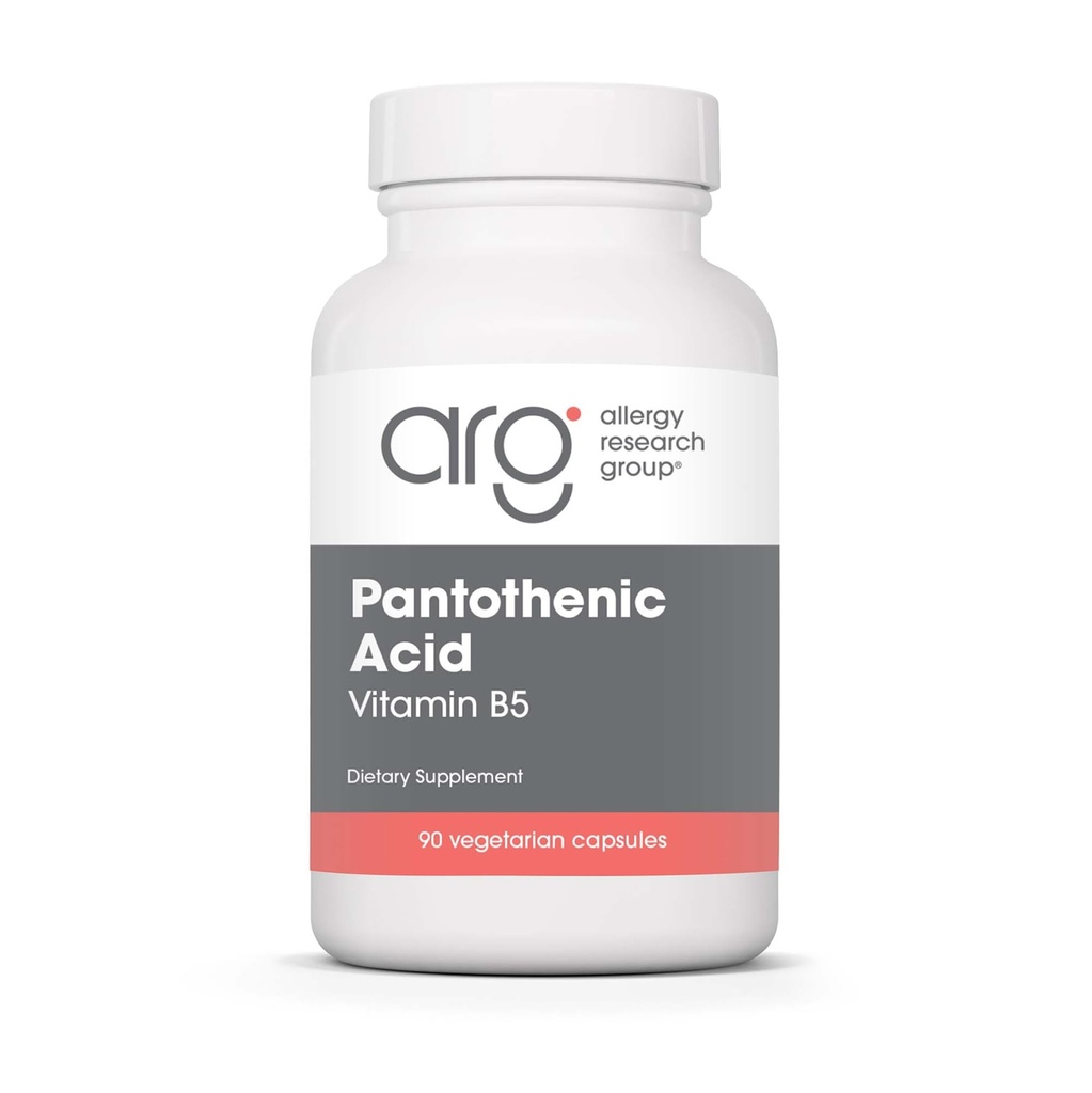 Allergy Research Group ARG Pantothenic Acid - 500 mg Vitamin B5 - Supports Metabolism & Adrenal Gland - Vegetarian Capsules - Hypoallergenic Formula - 90 Servings - 90 Count