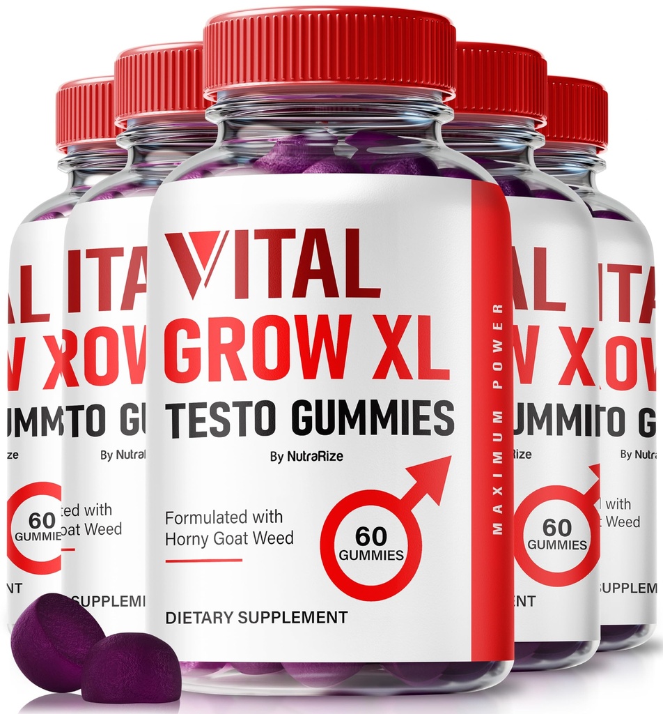 NutraRize (Pack of 5 Vital Grow XL, Official Vital Grow XL Testo Gummies for Men, Boost Stamina and Confidence Gummy for Mens, Vital GrowXL Male Support Gomitas (300 Gummies)