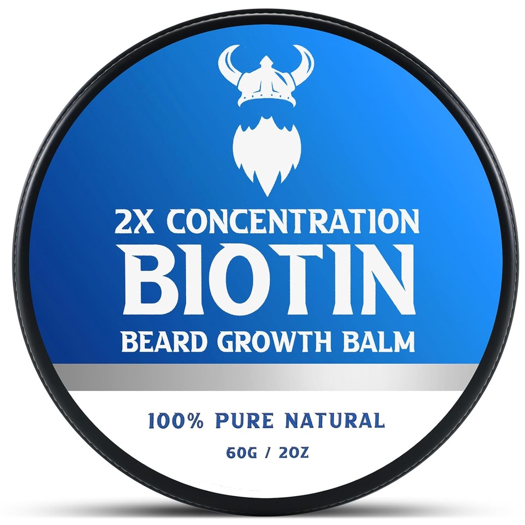 Biotin Beard Balm for Men & Conditioning Beard Wax - Made with Castor Oil Natural and Organic Ingredients - Hydrates & Thickens Facial Hair Growth- 2 Ounce Tin
