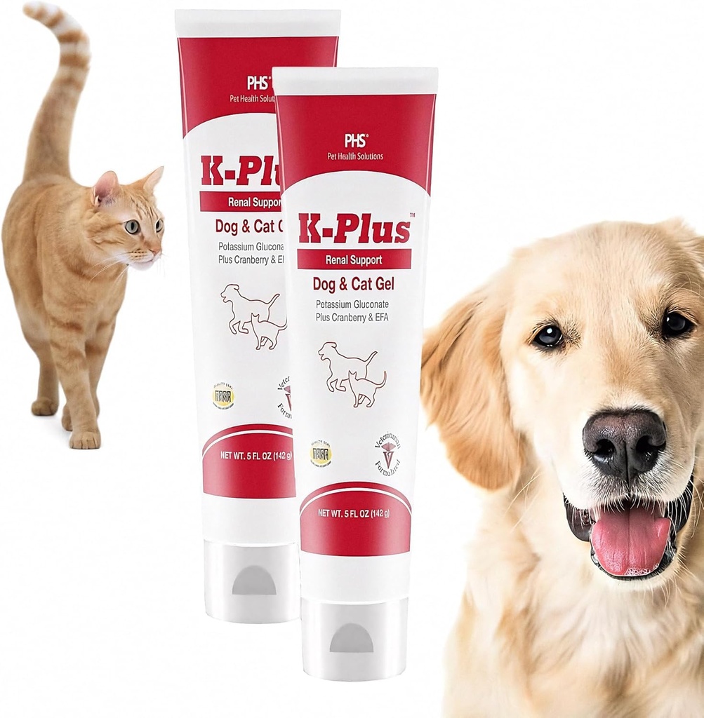 K-Plus Potassium Gluconate Renal Gel Plus Cranberry and EPA for Dogs and Cats - Veterinarian Approved Renal Supplement - Supports Potassium Balance -(2 Pack)