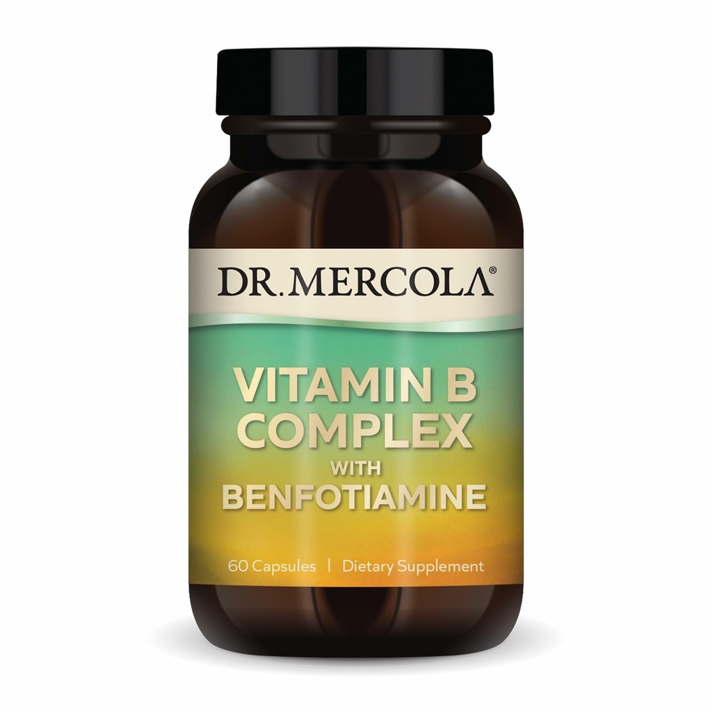 Dr. Mercola Vitamin B Complex with Benfotiamine - Supports Cellular, Brain & Immune Health - Non-GMO, Gluten-Free & Soy-Free - 60 Capsules (30 Servings)