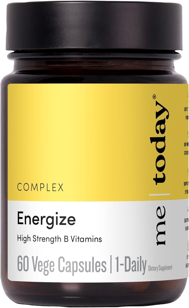 me today Energise Supplement Super B Vitamin B Complex for Men & Women - B6, B12 with Vitamin C, Zinc, Ashwagandha and Siberian Ginseng - Energy and Immune Support - Vegan, 60 Servings