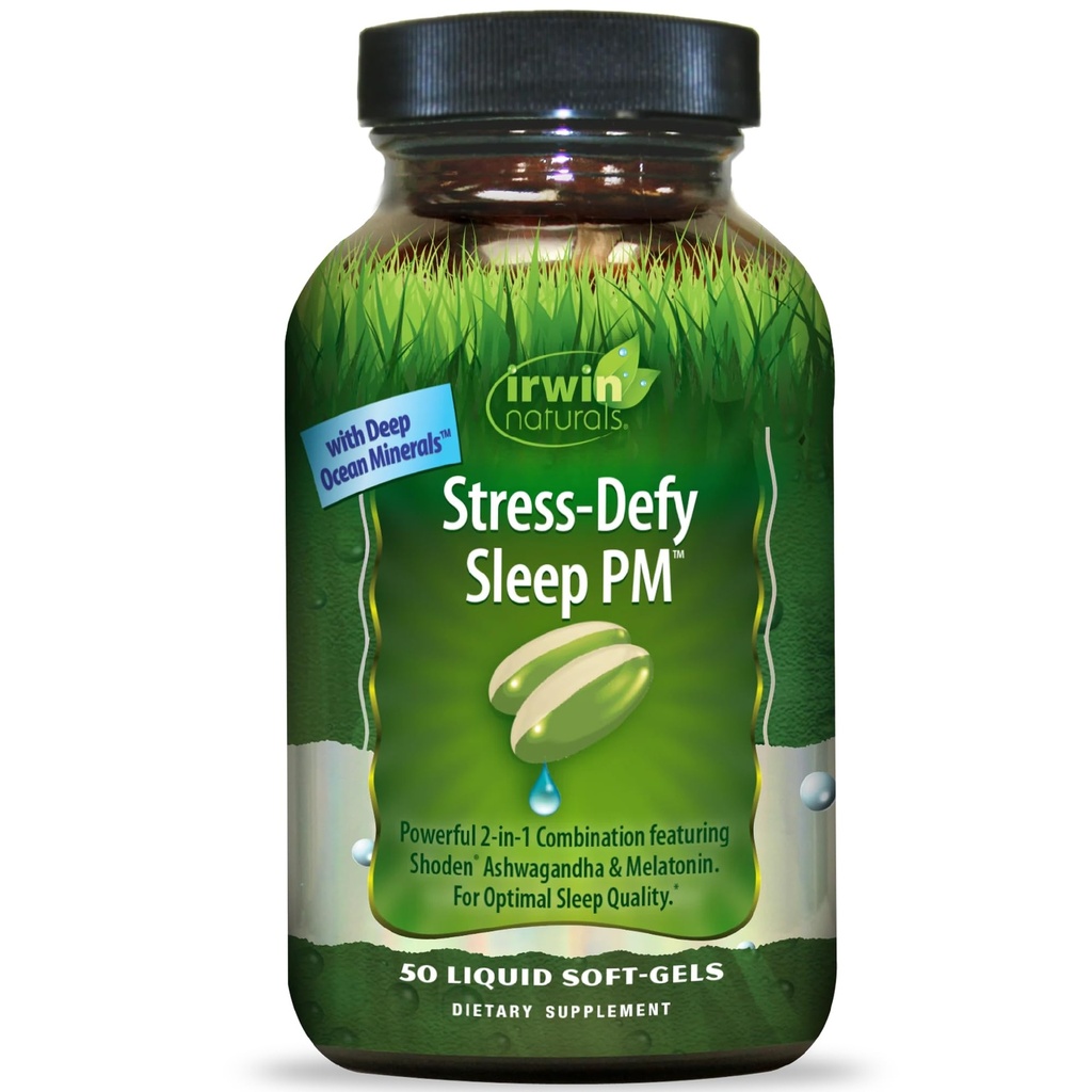 Irwin Naturals Stress-Defy Sleep PM – 50 Liquid Soft-Gels – Relaxation & Nighttime Restoration