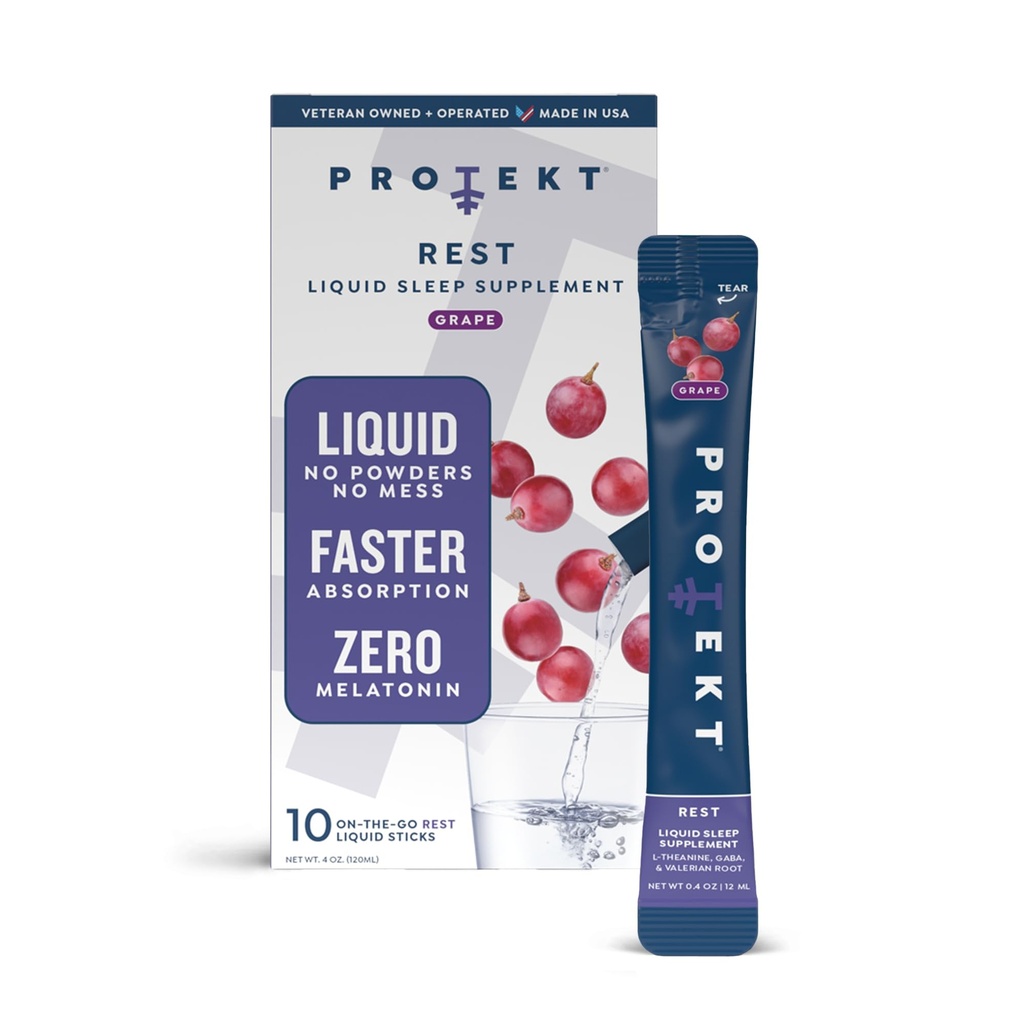 PROTEKT GABA L Theanine Supplement | Melatonin-Free Sleep Aid for Adults | Valerian Root for Night Support & Restful Sleep | GABA Calm Liquid Drink Mix for Adults | Grape, Pack of 10