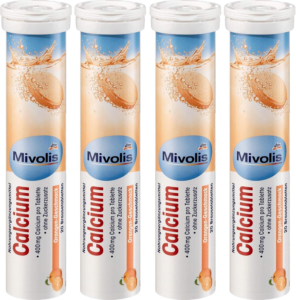Mivolis Calcium effervescent Tablets - Dietary Supplements 4 Packs x 20 pcs | Germany