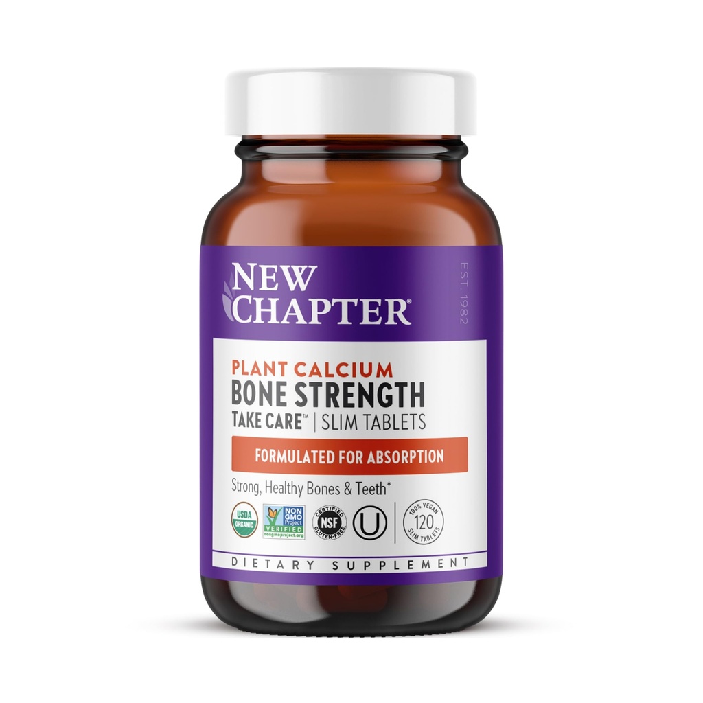 New Chapter Calcium Supplement - Bone Strength Plant-Based USDA Organic Calcium with Magnesium, Vitamin D3+K2, for Bone Health & Joint Mobility, Heart Support, 905 mg dose - 120 Slim Tablets