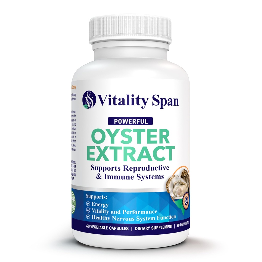 Oyster Extract - Pure, Highly Concentrated Supplement for Men & Women – Supports Energy & Immune Boost; Zinc, Taurine, Amino Acids, and Vitamins, 500 mg, 60 Veg Capsules, Made in USA