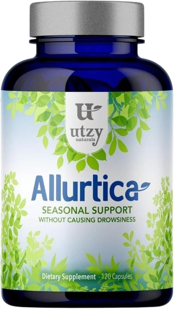 Utzy Naturals Allurtica | Herbal Supplement with Quercetin and Stinging Nettle | Seasonal Support for Adults & Kids | Non Drowsy | 120 Capsules
