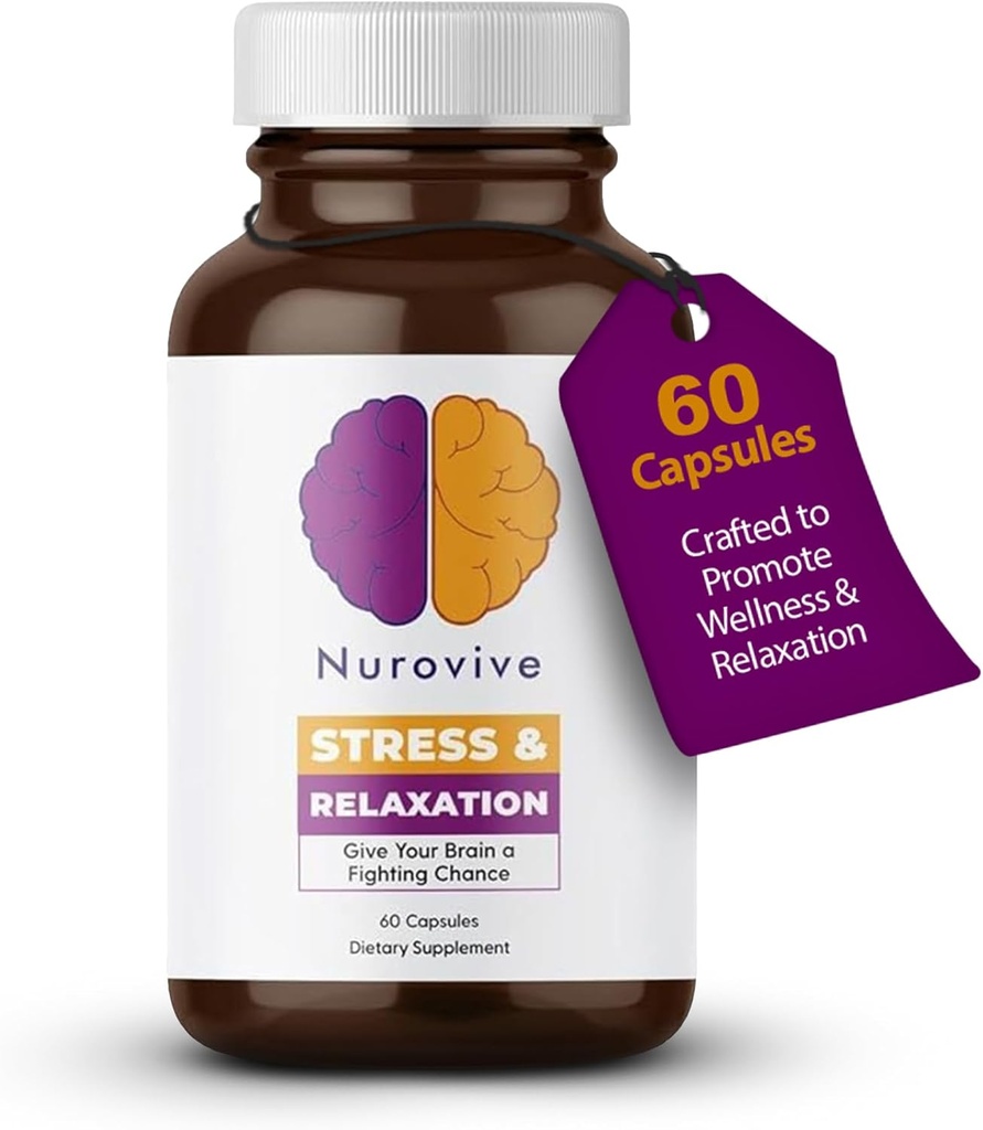 Stress & Relaxation, Mental Focus Supplement, Lemon Balm Capsules with Ashwagandha for Men/Women, Daily Wellness Support, Ashwagandha Pills with Ginseng, Chamomile & More, 60 Capsules