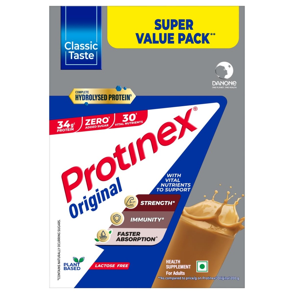 Protinex Original with vital nutrients to support strength, immunity, faster absorption. 34g Protein (2 packs * 500g) Net weight 1 kg