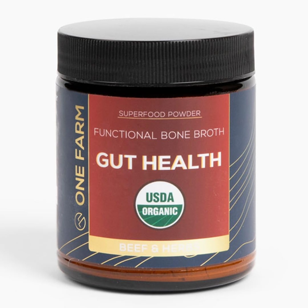 One Farm Superfood Powder Gut Health, Organic Gut Soothing Blend and Prebiotic Blend, Non-GMO, Prebiotics with Bone Broth, Turkey Tail Mushroom, Slippery Elm, and Marshmallow Root for GI Health