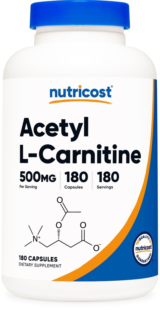 Nutricost Acetyl L-Carnitine (ALCAR) 500mg, 180 Capsules, 180 Servings - Non-GMO and Gluten Free, 1 Capsule per Serving