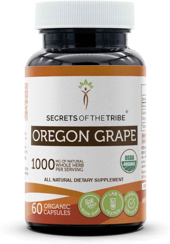 Secrets of the Tribe Oregon Grape USDA Organic Capsules | Certified Organic Vegetarian Capsules, Herbal Dietary Supplement | Mahonia aquifolium Dried Root (60 Count)