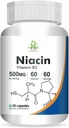 Generic Niacin (Vitamin B3) 500mg Energy Levels| Skin Health -60 Vegetarian Capsules -Pack of 1