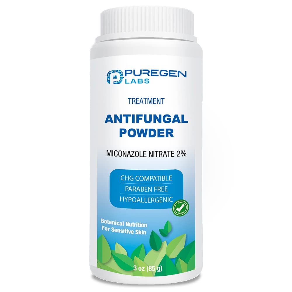 Puregen Labs Antifungal Powder with 2% Miconazole Nitrate for Common Fungal Infections Including Athlete’s Foot, Jock Itch and Ringworm, Talc Free, 3 oz (85g)