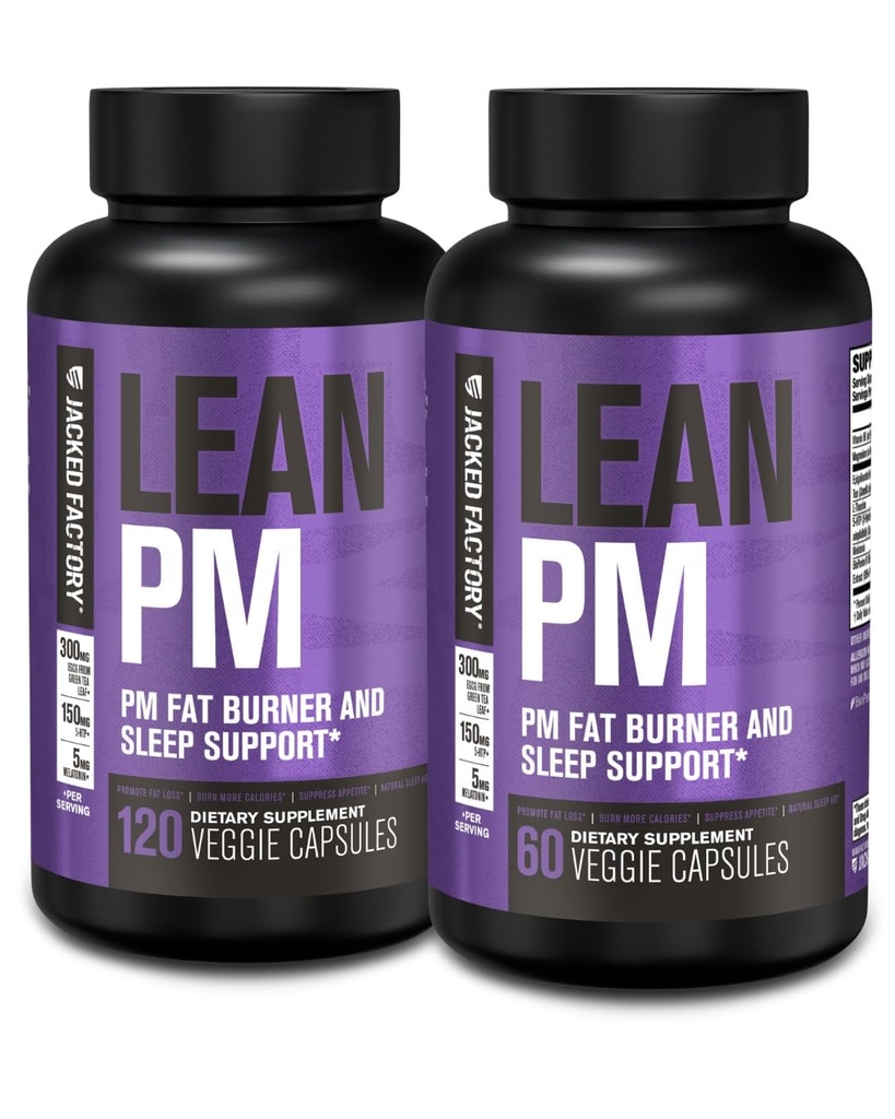 Jacked Factory Lean PM Night Time Fat Burner, Sleep Aid Supplement, & Appetite Suppressant for Men and Women - 180 Stimulant-Free Veggie Weight Loss Diet Pills
