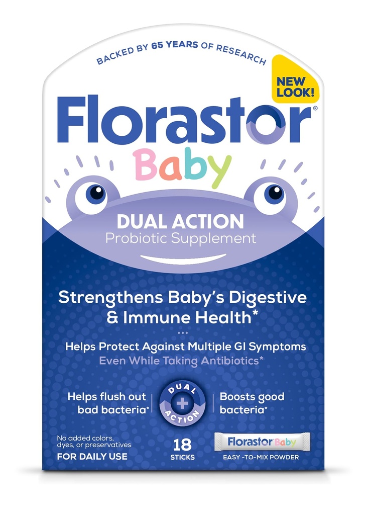 Florastor Baby Daily Probiotic Supplement, Powder Mixes with Milk, Formula or Soft Foods, Saccharomyces Boulardii CNCM I-745 (18 Powder Sticks)