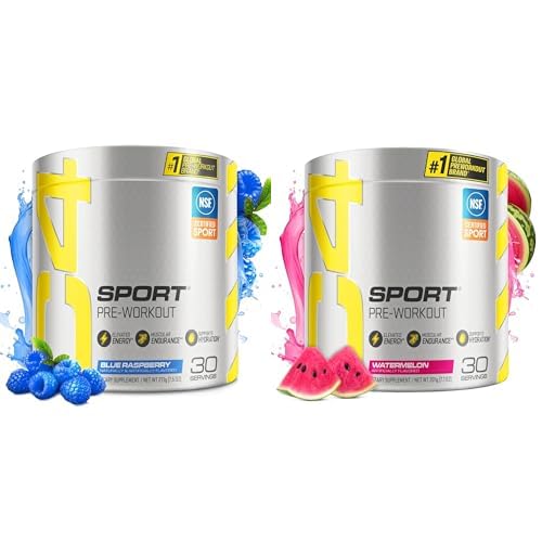 Cellucor C4 Sport Pre Workout Powder Bundle - Blue Raspberry+Watermelon - Pre Workout Energy with Creatine + 135mg Caffeine and Beta-Alanine Performance Blend - NSF Certified for Sport 30 Servings