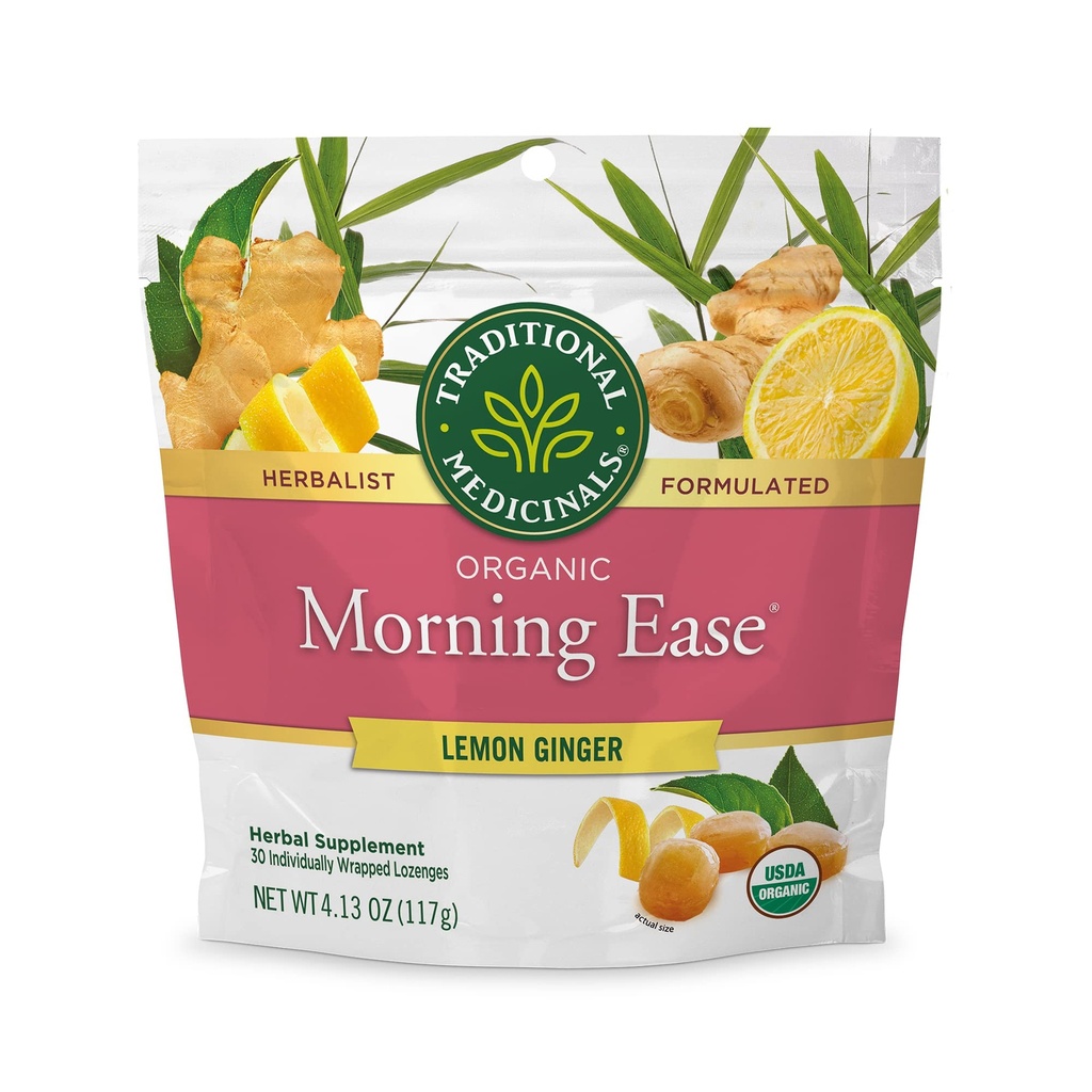 Traditional Medicinals Organic, Morning Ease Lozenges, Lemon Ginger - Supports Pregnancy Nausea Relief & Morning Sickness Associated with Normal Pregnancy - 30 Individually Wrapped Lozenges